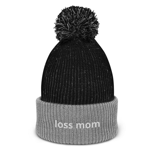 loss mom pom pom beanie